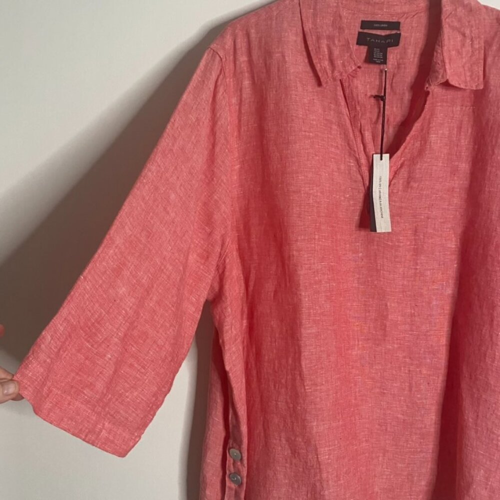 (2) Tahari linen tunic tops blouse 3X blue/peach women's NEW - Picture 7 of 16